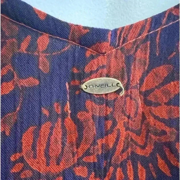 O’NEILL Lianne floral pleated babydoll top bell sleeves cobalt rust sz medium - Picture 8 of 14